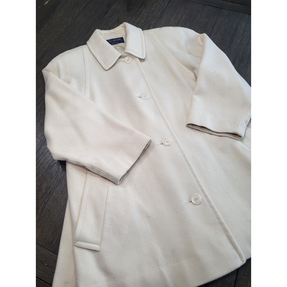 VINTAGE 60s JG Hook Women's Long Cream 100% Wool Pea Coat Lined Made In USA Unio